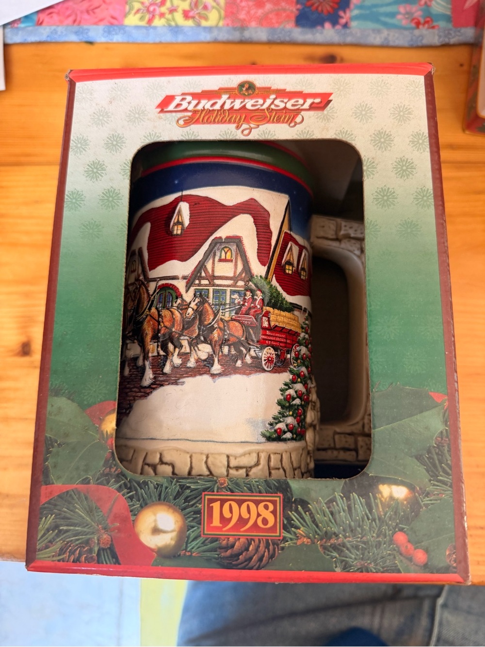 Budweiser Holiday Stein Series 1998 Collector Poster — Red, Green, Cream